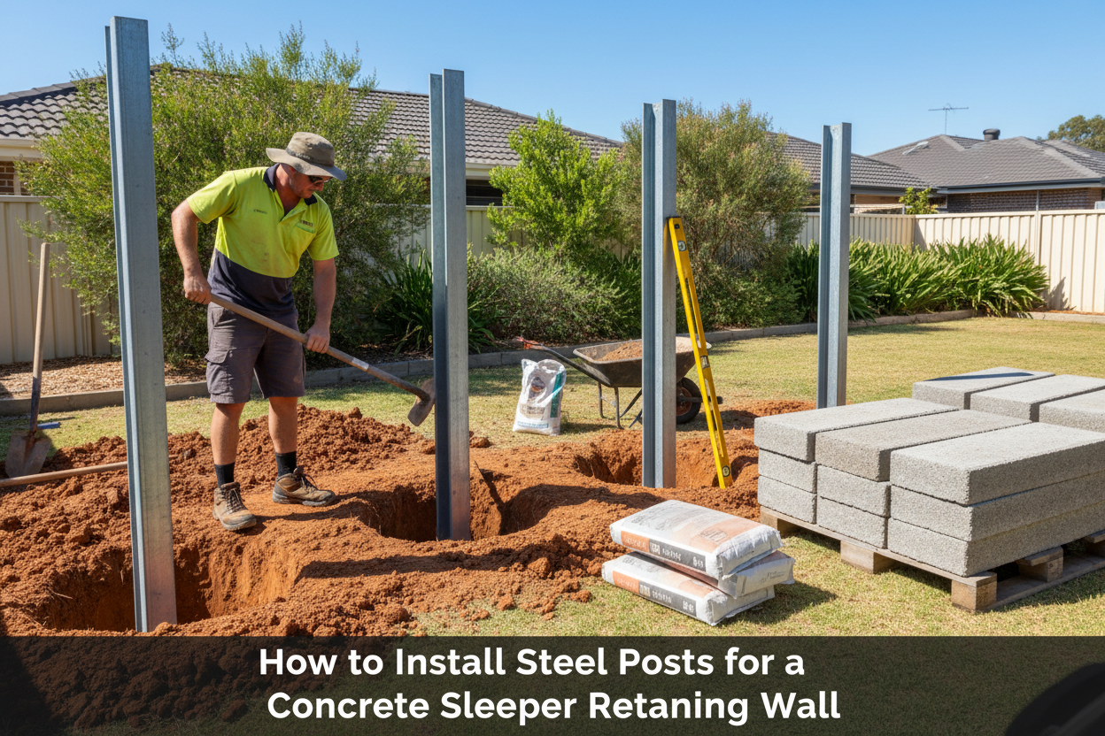 How to Install Steel Posts for a Concrete Sleeper Retaining Wall