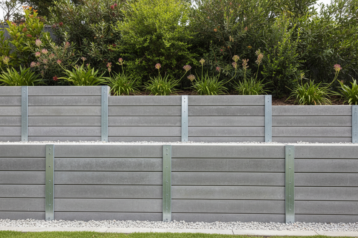 McLaren premium concrete sleeper retaining wall, contemporary finish