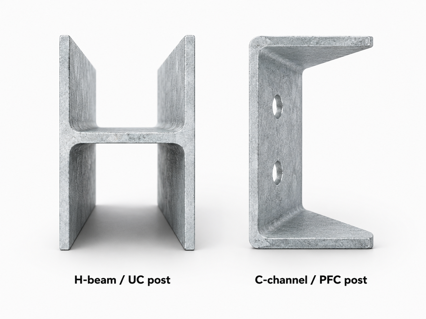 Cross-section comparison of H-beam and C-channel steel post profiles