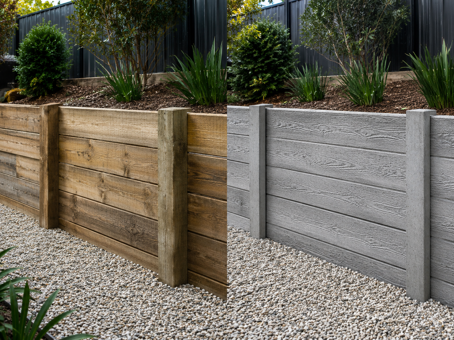 Woodgrain Concrete vs Timber Sleepers