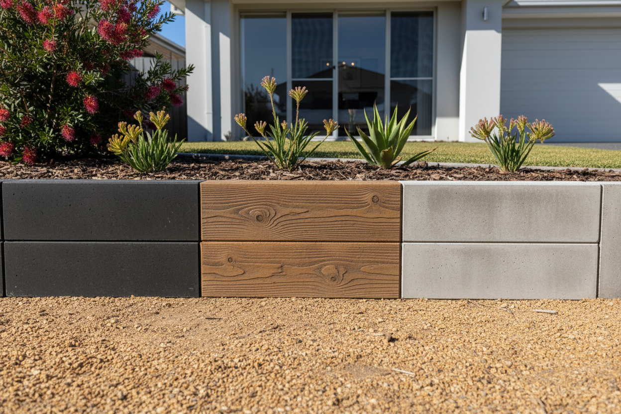 How to Choose Concrete Sleeper Colour & Finish — Charcoal, Woodgrain & Smooth