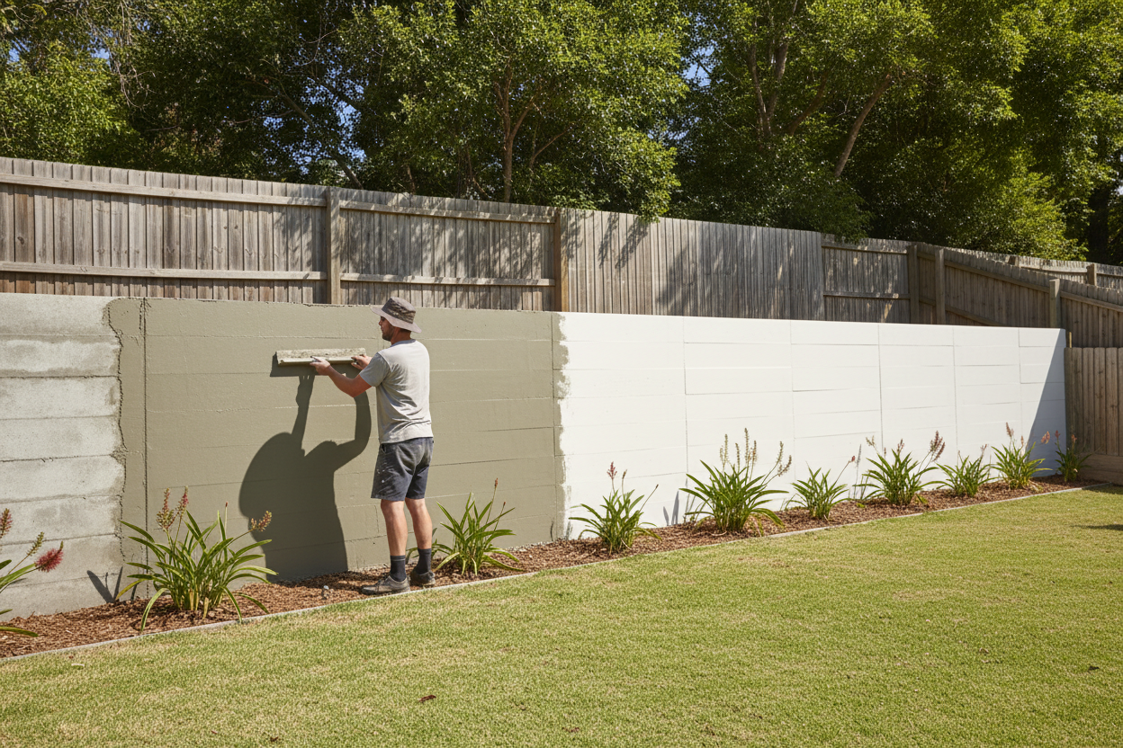 How to Render or Paint a Concrete Sleeper Retaining Wall
