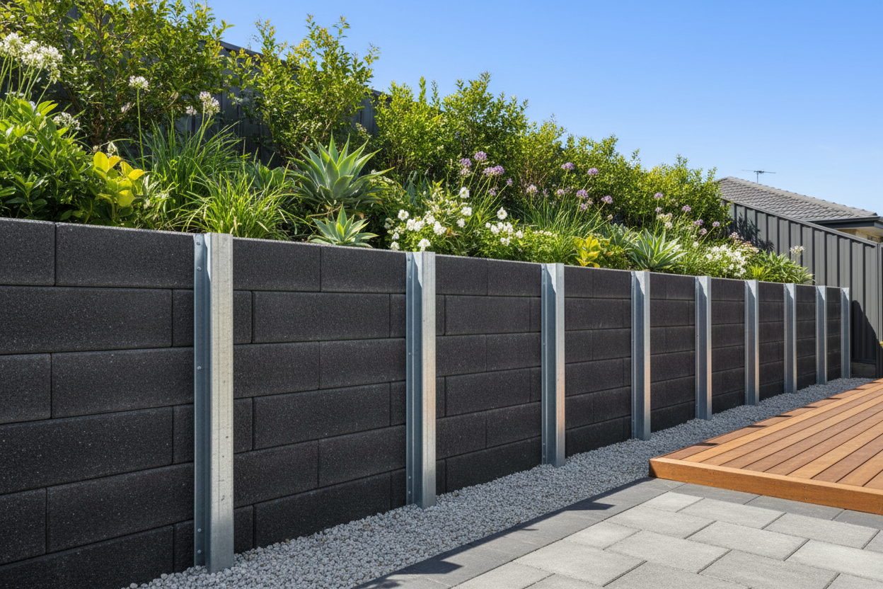 Completed Charcoal Retaining Wall — Australian Backyard