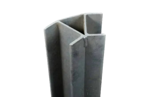 A close-up of a galvanized steel U-channel or C-channel metal profile tube, showing its three-dimensional profile shape and metallic gray finish against a white background.