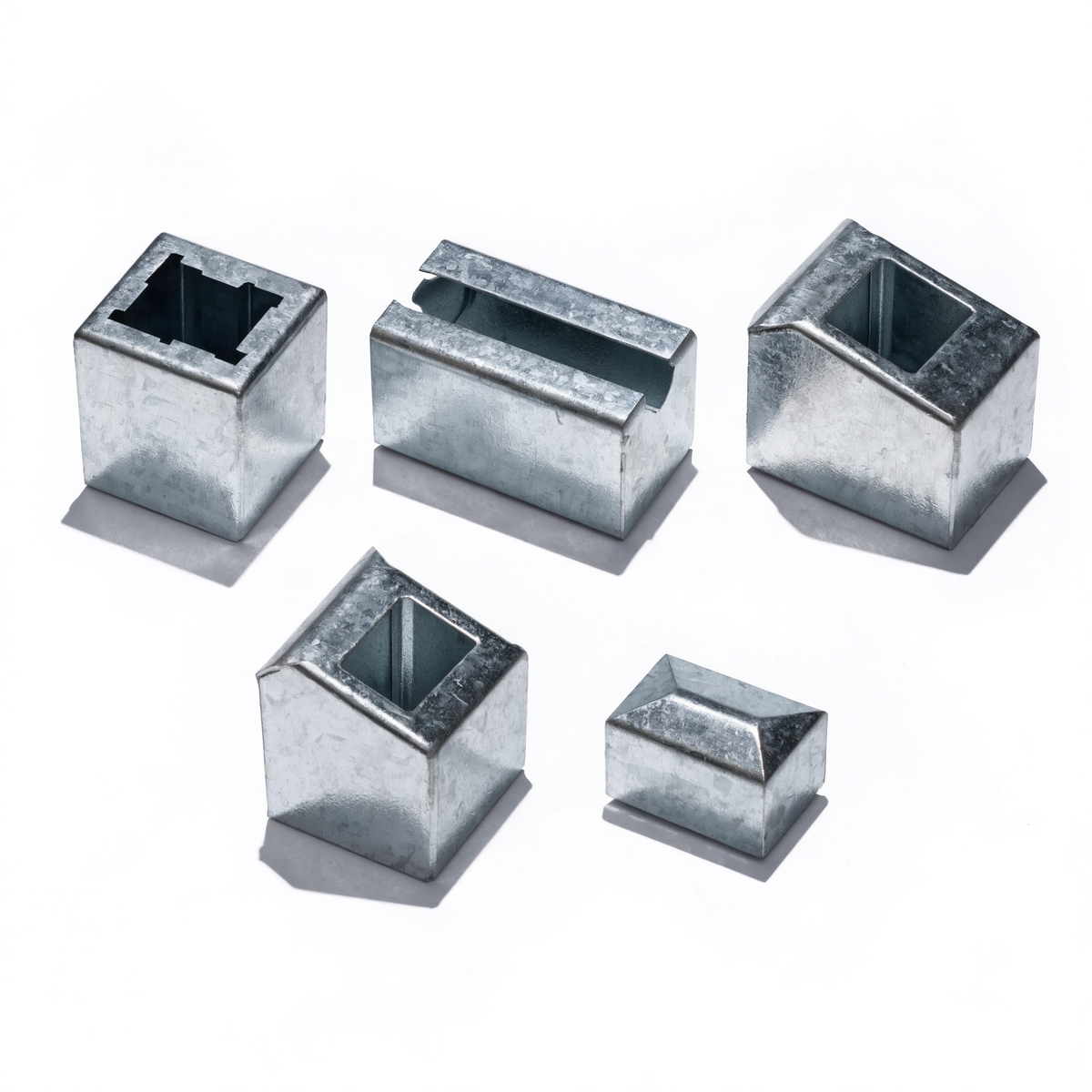 Galvanised steel post caps used to protect the tops of retaining wall steel posts