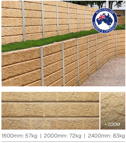 Sandstone Block finish concrete sleeper retaining wall used as a feature