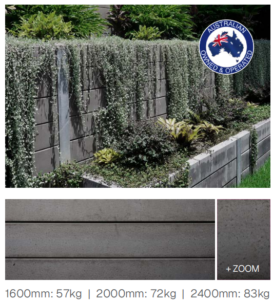 Smooth charcoal-grey concrete sleeper finish for contemporary retaining walls